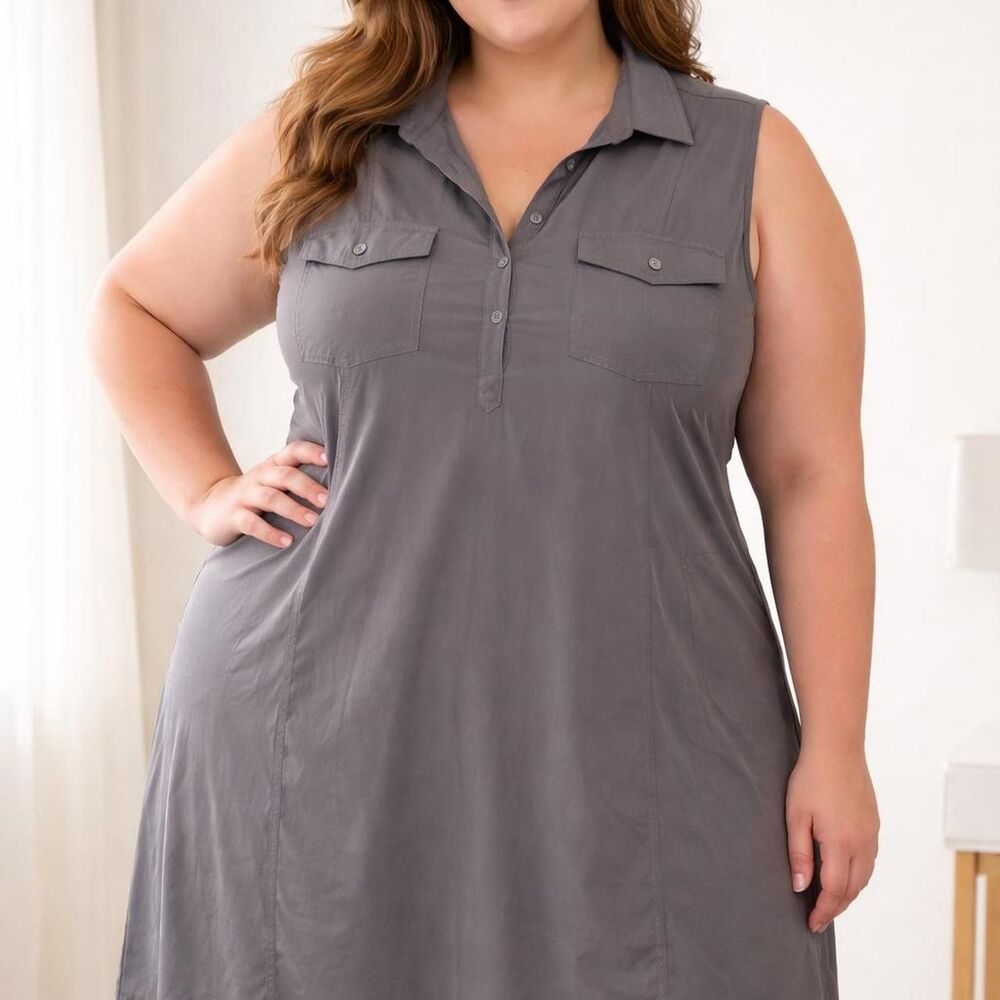 Eddie Bauer Grey Dress 2XL Gorpcore Utility Athleisure Zip Pockets Outdoor Tank
